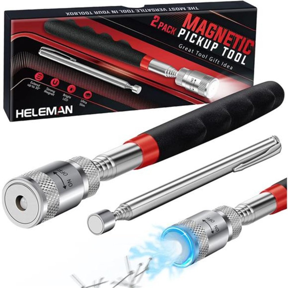 Magnetic Pickup Tools Gifts for Men - LED Telescoping Pick Up Tool